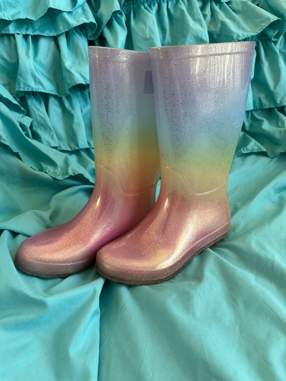 Target Pastel Rainbow Glitter Girls Rain Boots